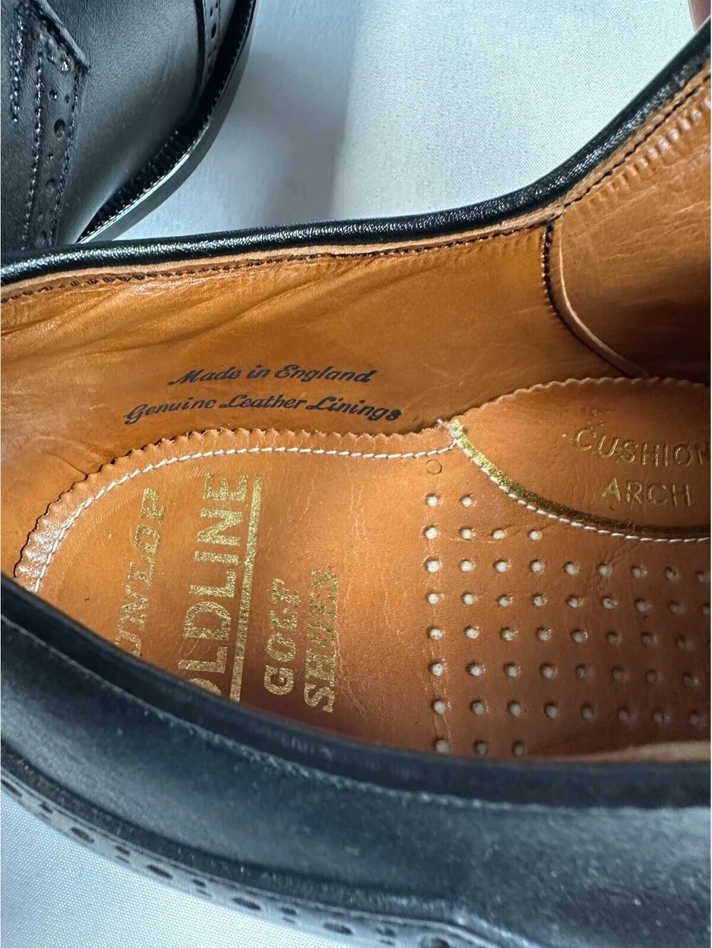 Vtg Dunlop Goldline Black Leather Wingtip Spiked Golf Shoes 11.5 E Made England